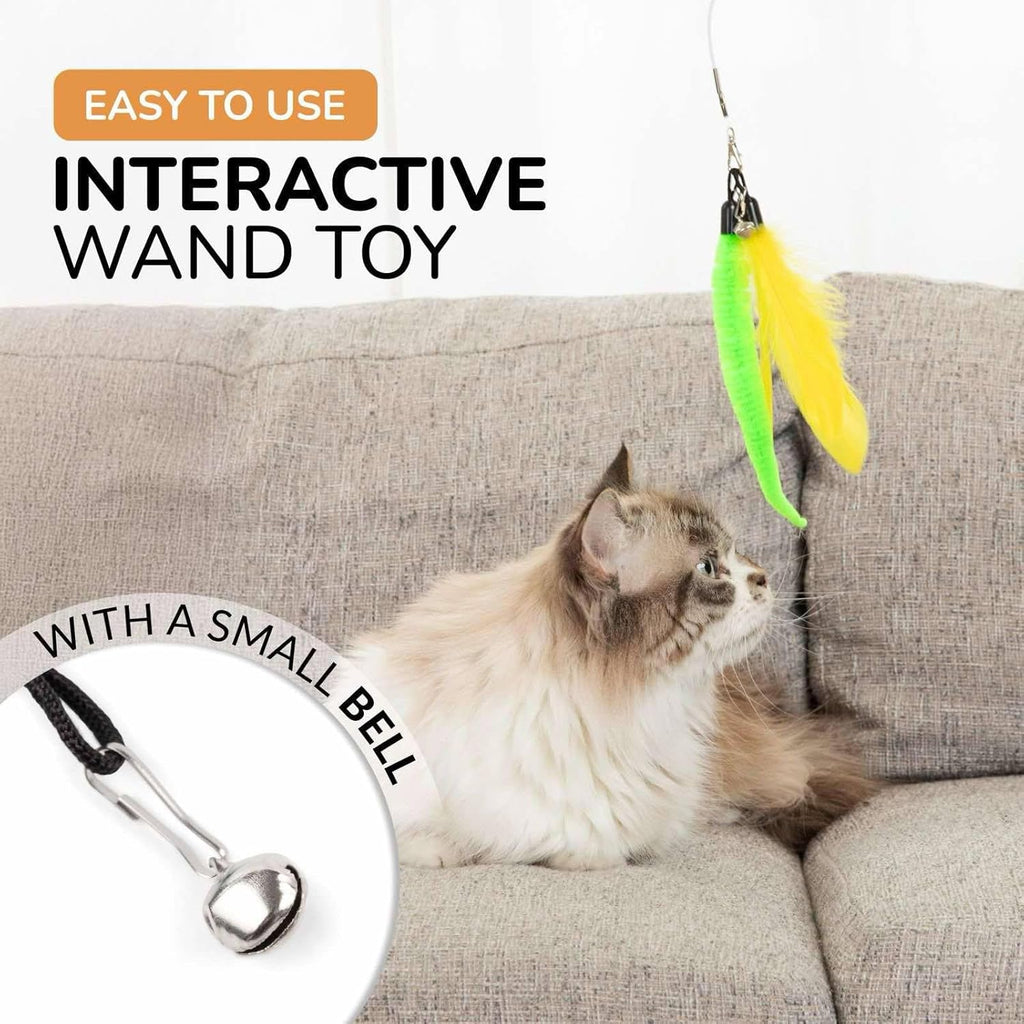 Interactive Cat Toys - Retractable Feather Wand with Refill Set 12PCS - Perfect for Indoor Cats to Chase, Exercise & Bond with Their Owners