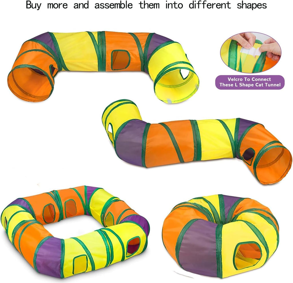 Cat Tunnel with Play Ball, Interactive Peek-a-Boo Cat Toys Cat Tube Toy, Colorful L-Tunnel