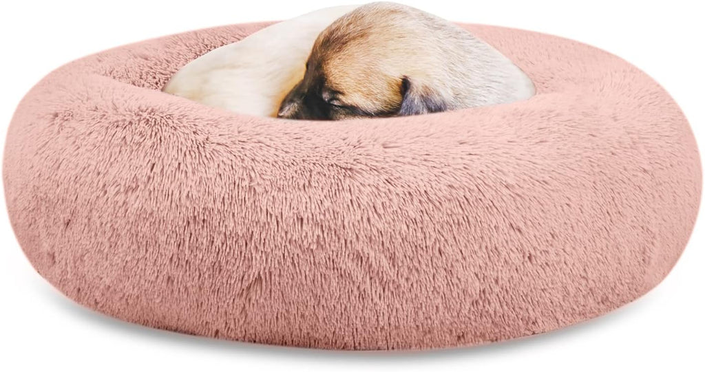 Plush Calming Dog & Cat Bed - Donut Shaped, Multiple Sizes S-XXL, Comfortable Cuddler in Washable Faux Fur