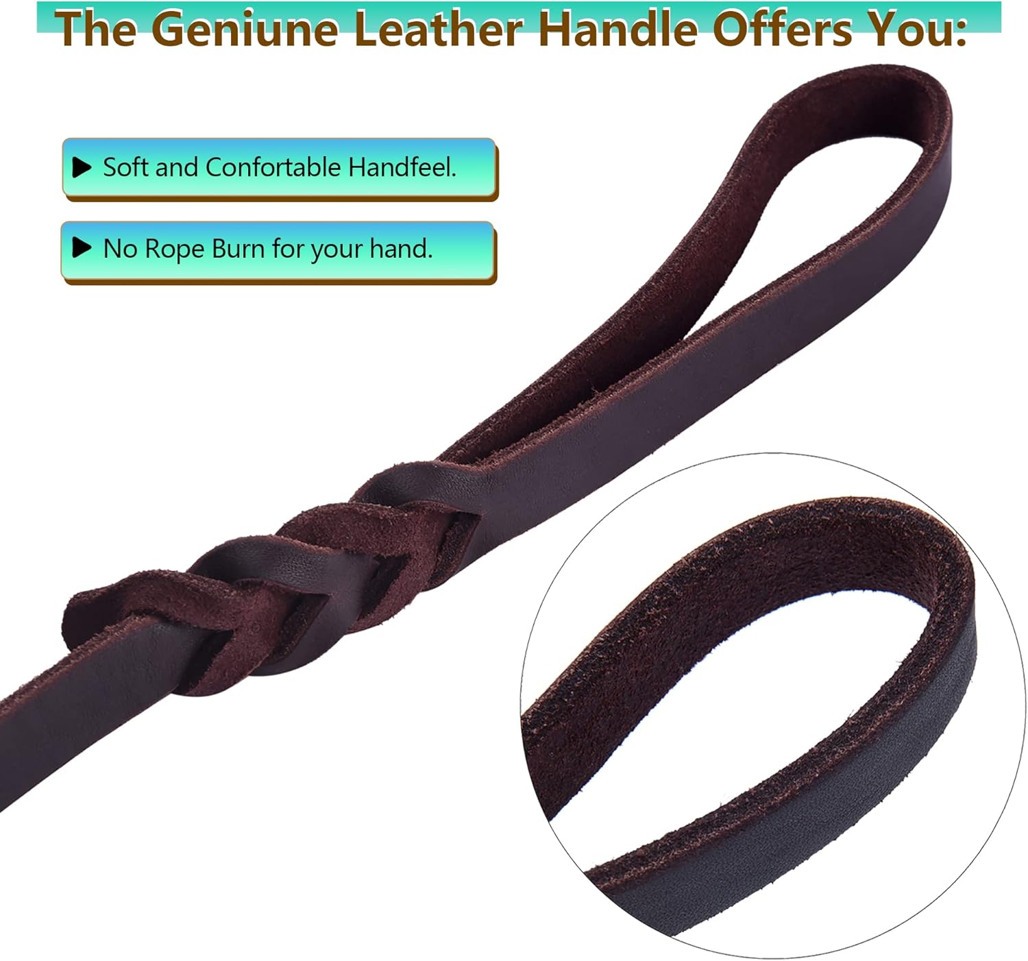 Genuine Leather Dog Leash - Heavy Duty Dog Training Leashes for Large Breed Dogs and Medium Dogs - 4FT / 5FT / 6FT Long with Color Black and Brown