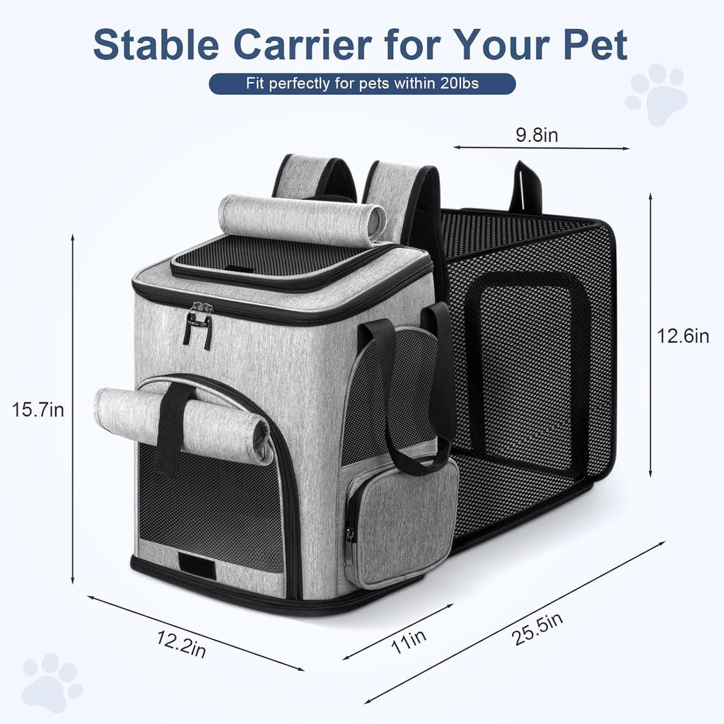 Cat Backpack Carrier, Breathable Expandable Cat Backpack Large Space Cat Carrier Backpack for Kitty Small Dog, Foldable Airline Approved Dog Backpack, Cat Travel Bag Up to 20 lbs