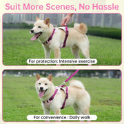 Dog Harness Leash and Collar Set, Soft Adjustable Dogs Vest Reflective and Comfortable Handle Pink Small