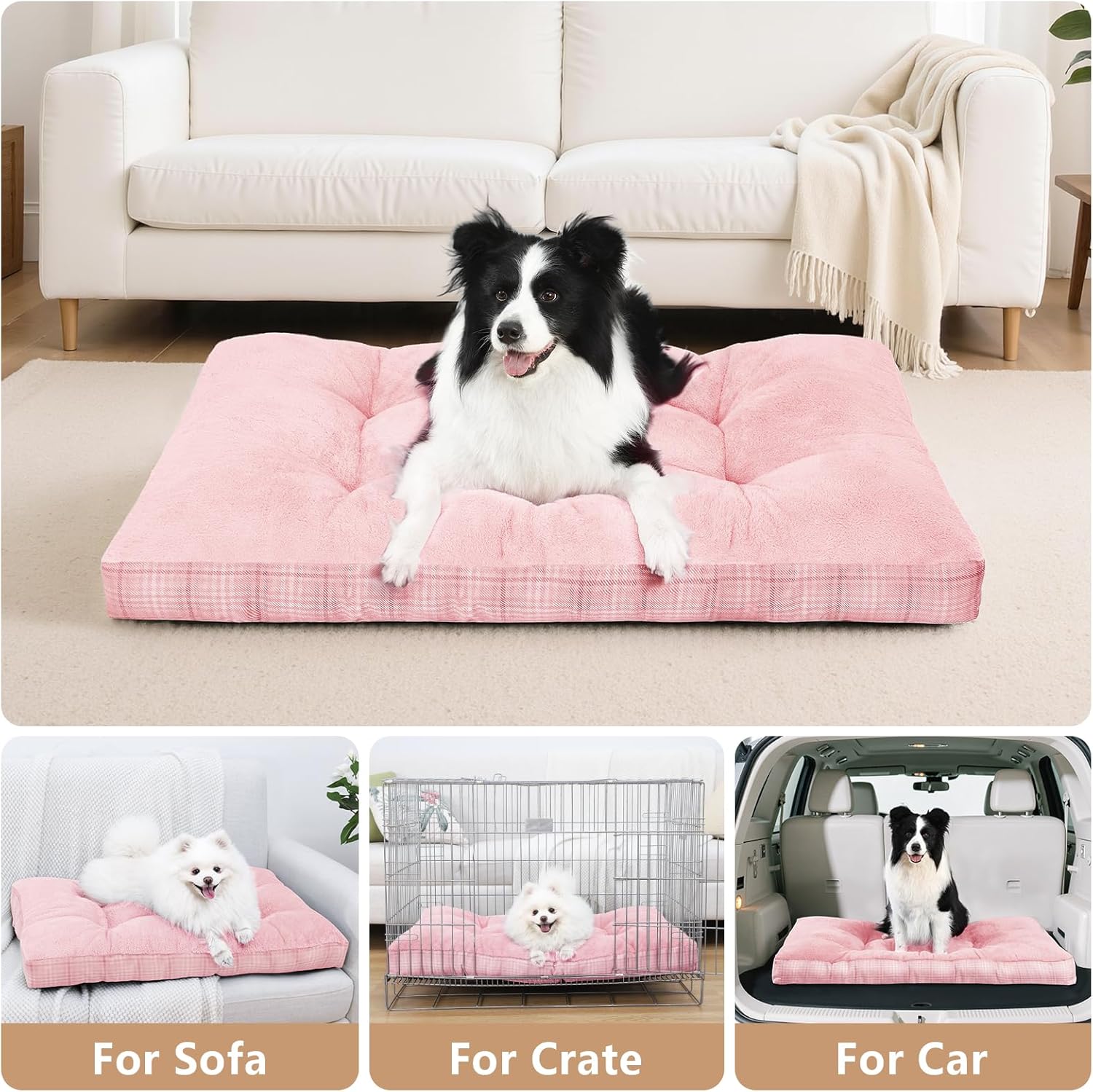 Washable L Dog Bed for Large Dogs with Anti-Slip Bottom, Premium Foam Pet Pad for Crate for Large Medium Small Sized Puppies(Pink)