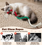 Cat Chew Ropes 4Pcs, Cat Toys for Indoor Cats with Refillable Natural Catnip, Safe Teeth Cleaning Chew Toys, Interactive Kitten Nip Toys and All Breeds