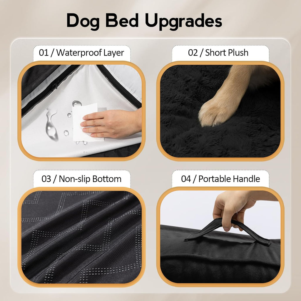 Large Dog Bed - Orthopedic Egg-Crate Memory Foam Dog Beds with Removable Washable Cover, Waterproof Pet Beds with Non-Slip Bottom, (Black)