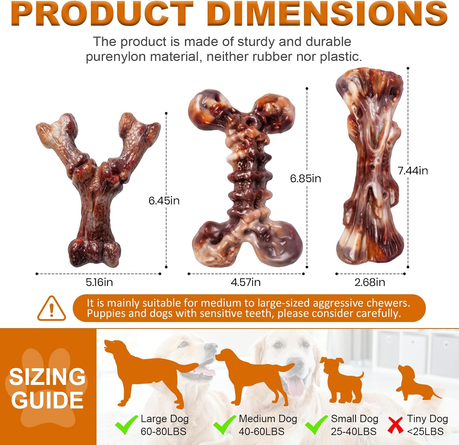 6-Pack Heavy Duty Nylon Dog Chew Toys for Medium Large Dogs, Bacon Flavor, Pure Nylon for Aggressive Chewers, Reduces Boredom, Varied Shapes, Designed for 25-80 lbs Breed Sizes