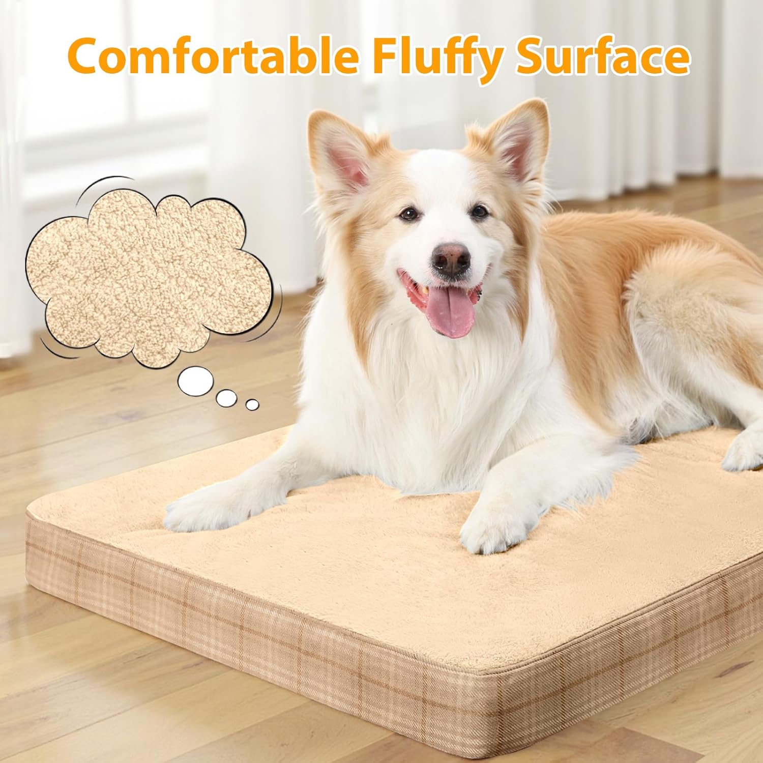 MIHIKK Washable Orthopedic Dog Bed for Large Dogs, XL Waterproof Pet Bed with Egg Crate Foam Strong Support, Machine Washable Cover & Anti-Slip Bottom & Durable Zipper(Light Brown)