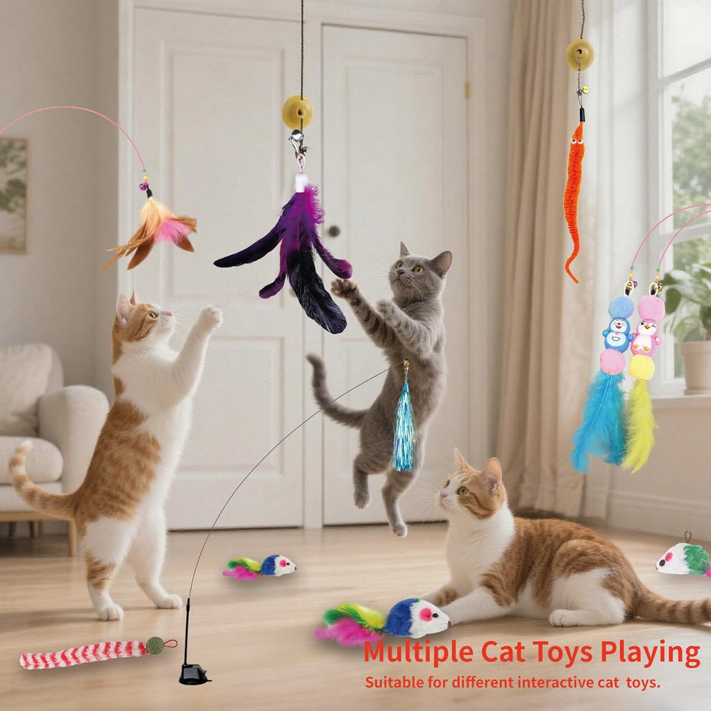 Cat Wand Toy Accessories, Cat Feather Toy Attachments Replacements, Mouse Toy and Tassels Strip for Indoor Cats Kitten