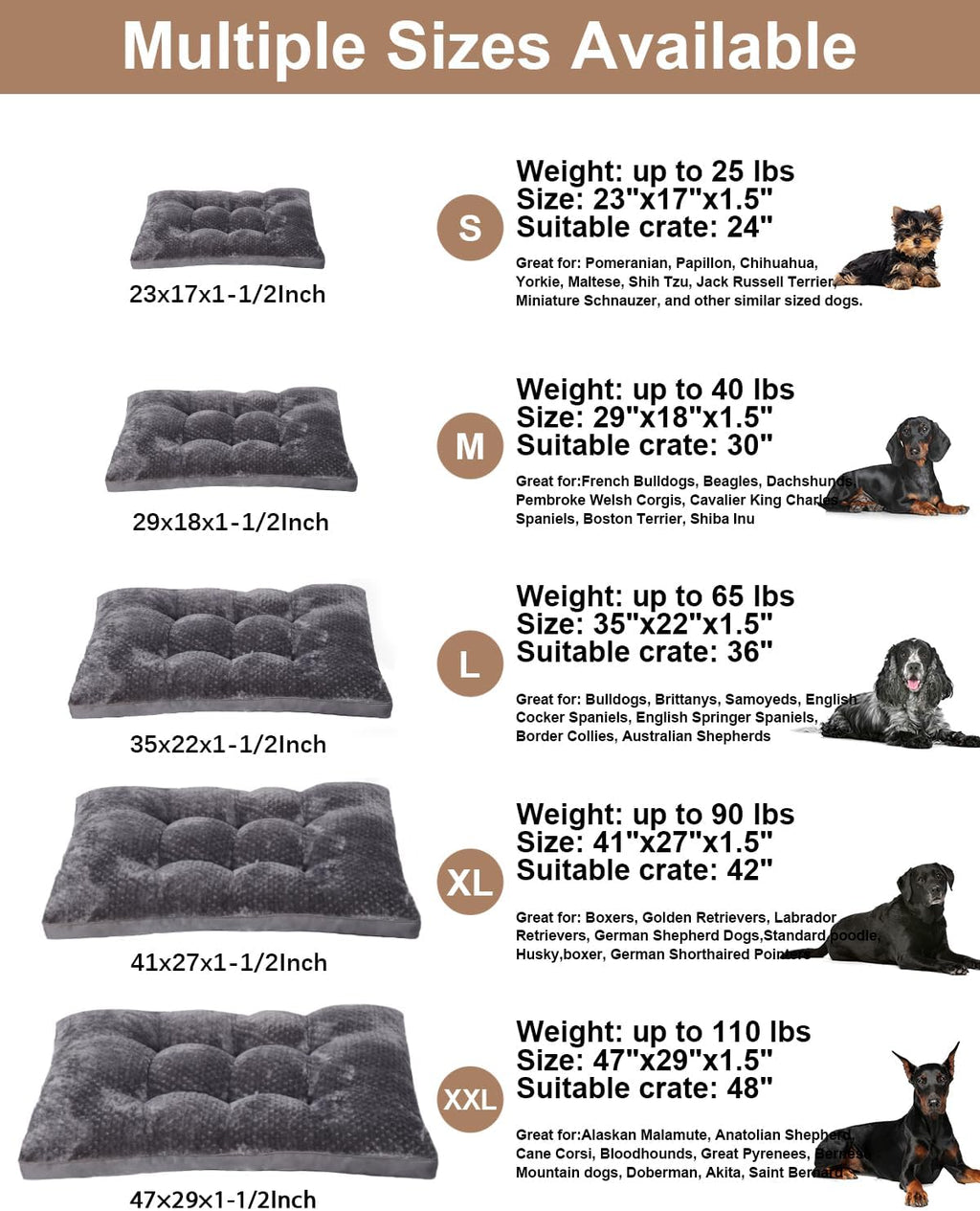 Dog Bed, Washable Cozy Plush Dog Crate Beds, Soft Comfy Kennel Pad Anti Slip Pet Sleeping Mat for Large, Jumbo, Medium, Small Dogs Breeds (35.0 L x 22.0 W x 1.5 Th Inches, Dark Grey)