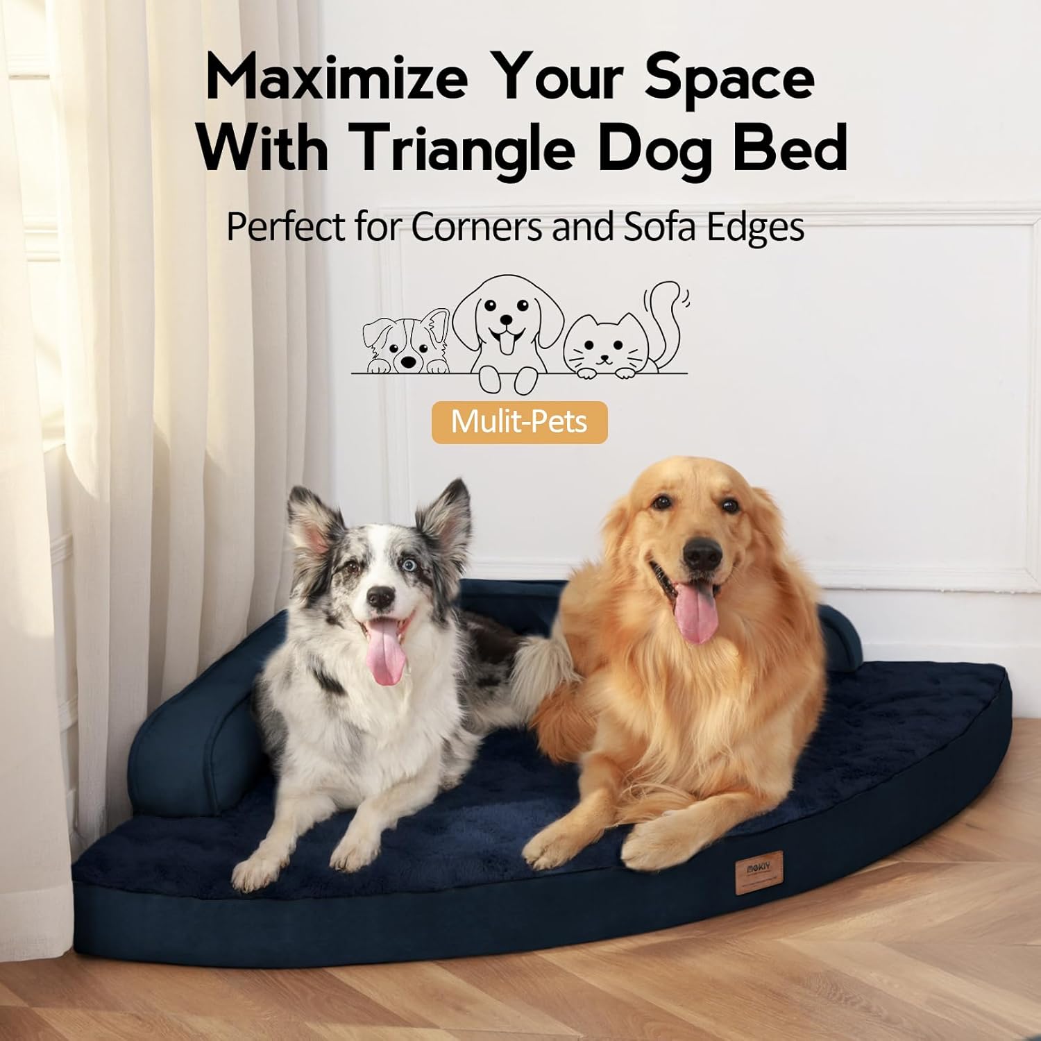 Large Dog Bed - Orthopedic Egg-Crate Memory Foam Dog Beds with Removable Washable Cover, Waterproof Pet Beds with Non-Slip Bottom(Navy Blue)