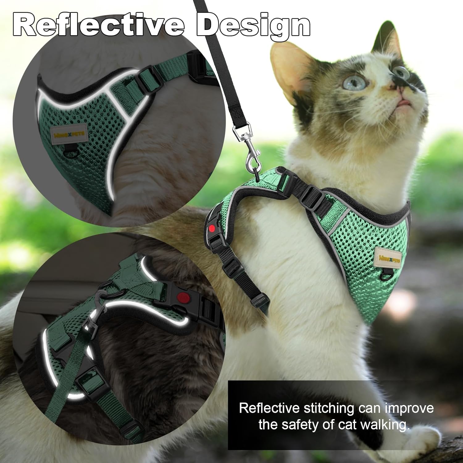 Cat Harness and Leash for Walking, Retractable Cat Harnesses and Leash Set Escape Proof, Breathable Soft Kitten Small Large Harness for Travel Training and Walking
