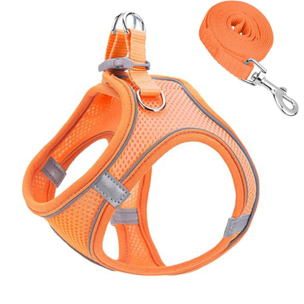 S Orange Soft Mesh Dog Harness and Leash Set,No Escape Puppy Harnesses for Training Walking， Reflective Adjustable Puppy Vest for Small Medium Dogs, Cats (Orange, S)