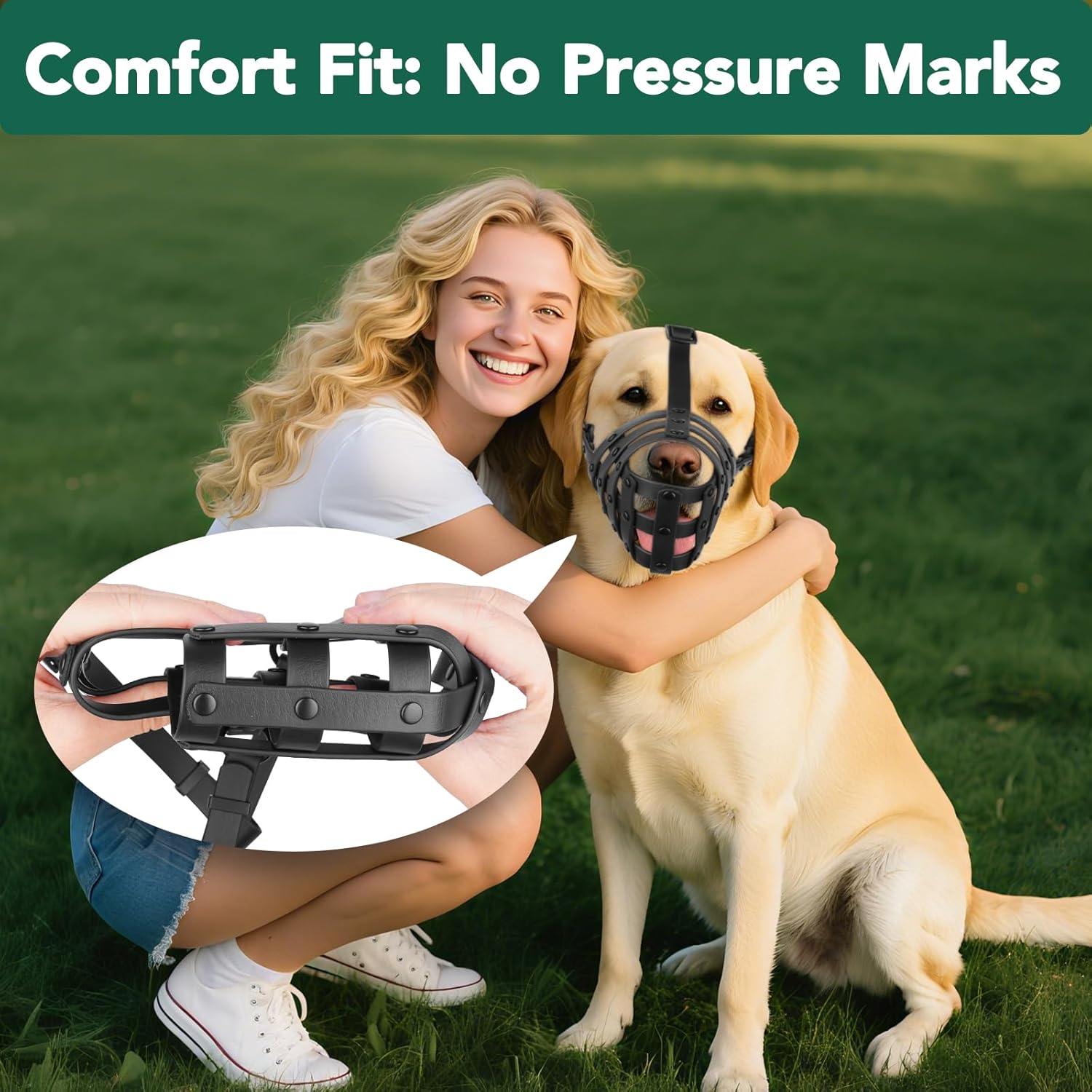 Dog Muzzle for Medium Large Dogs, Humane Basket Muzzle, Soft & Lightweight & Adjustable | Anti Biting Chewing Eating, Suits Training Walks Grooming Vet Visits, Drink & Pant Easily