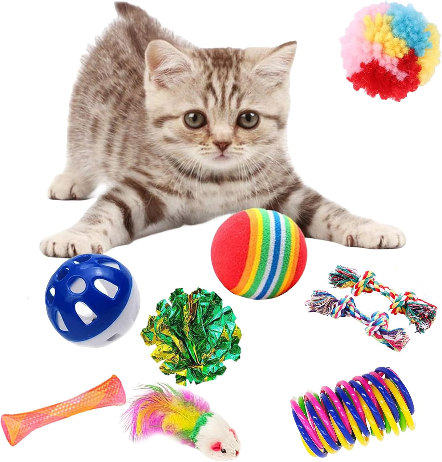 46 PCS Cat Toys for Indoor Cats, Kitten Toys with Cat Spring Toy, Mint Catnip with Crinkle Mouse Ball for Indoor Cats Kittens Exercise