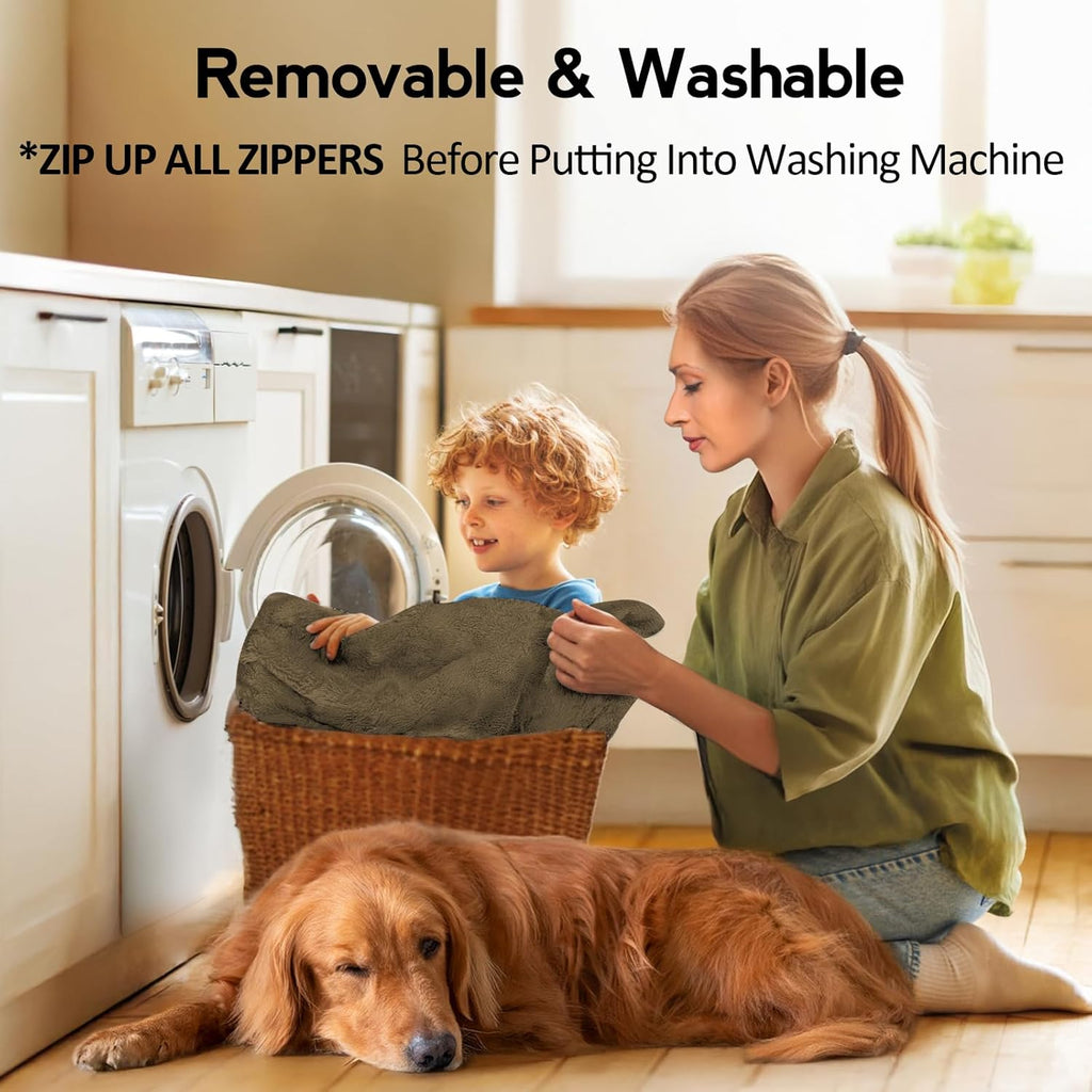 Large Dog Bed - Orthopedic Egg-Crate Memory Foam Dog Beds with Removable Washable Cover, Waterproof Pet Beds with Non-Slip Bottom(Brown)