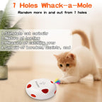 IInteractive Cat Toy, Electric Cat Toys for Moving Concealed Feathers, Smart Sensor 7 Holes Whack a Mole Feather Toy, USB Charge Automatic Kitten Toys,White