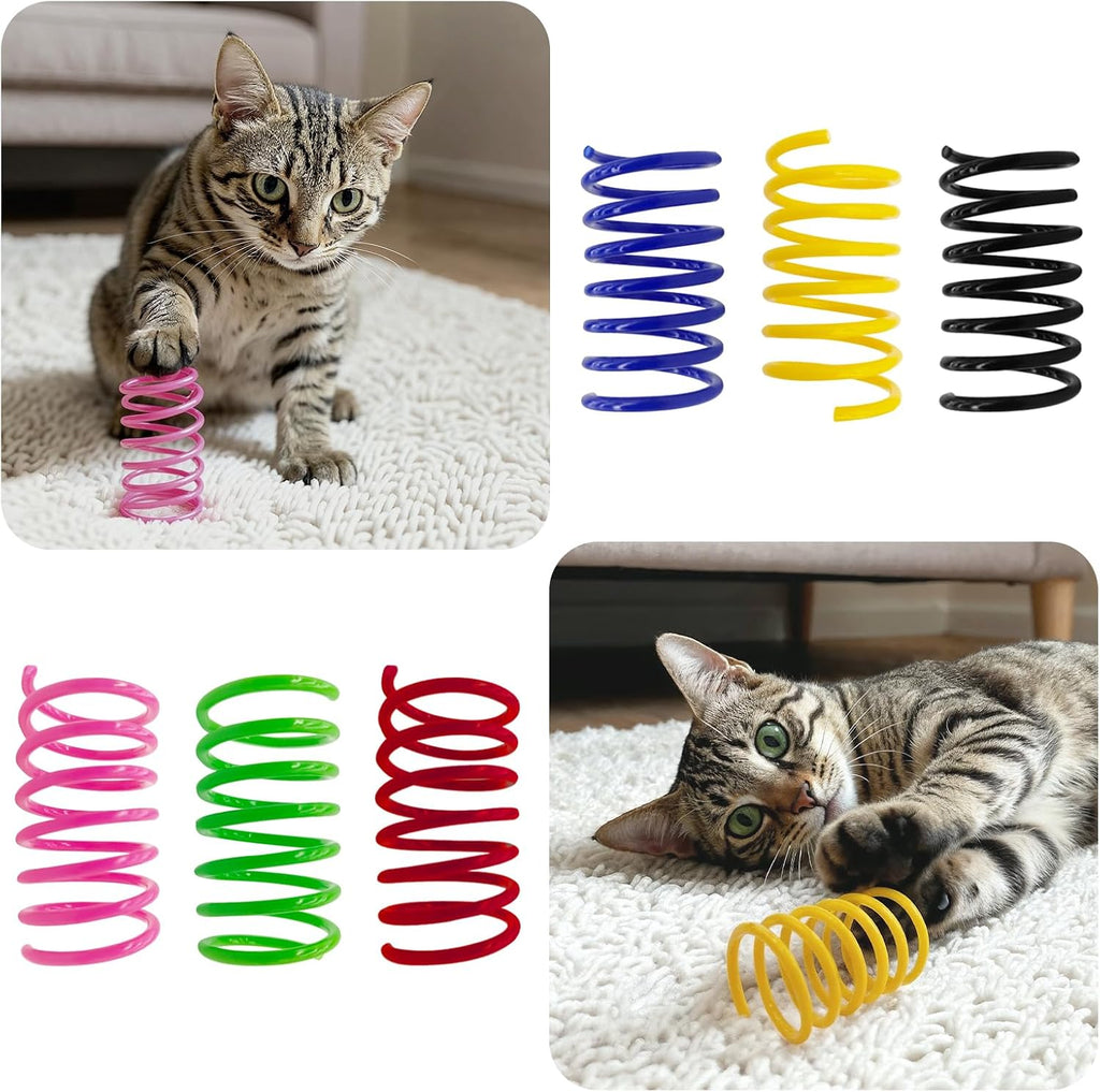 6Colors Plastic Spring Cat Toys, 60 Pack Spiral Springs for Indoor Cats to Swat, Bite, Hunt, Interactive Toys for Cats and Kittens