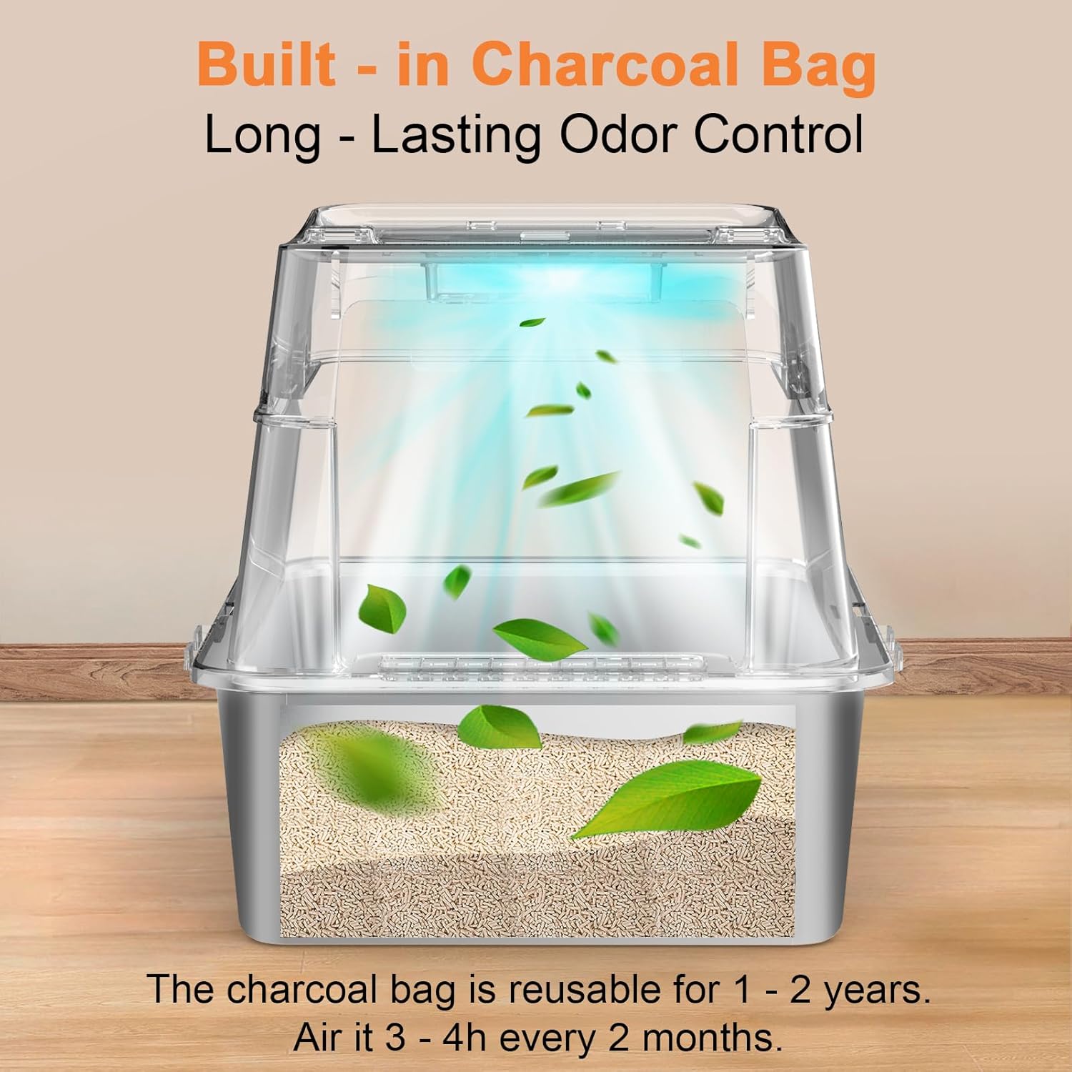 Stainless Steel Cat Litter Box with Lid 110° Flip-Top Extra Large Enclosed Litter Box Non-Sticky Metal Pan with High Sided & Scoop, Odor Free, Front & Top Entry, Anti-Leakage, Easy Cleaning