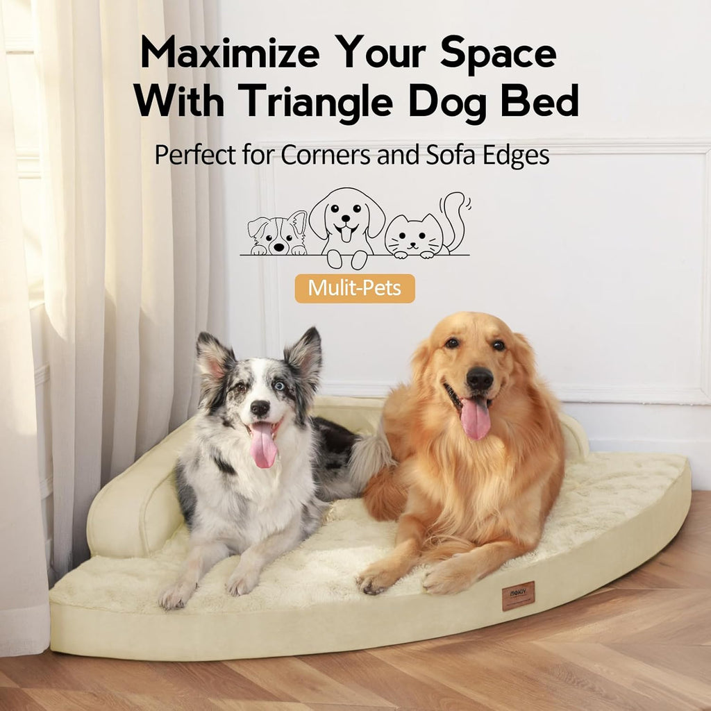 Large Dog Bed - Orthopedic Egg-Crate Memory Foam Dog Beds with Removable Washable Cover, Waterproof Pet Beds with Non-Slip Bottom, Beige