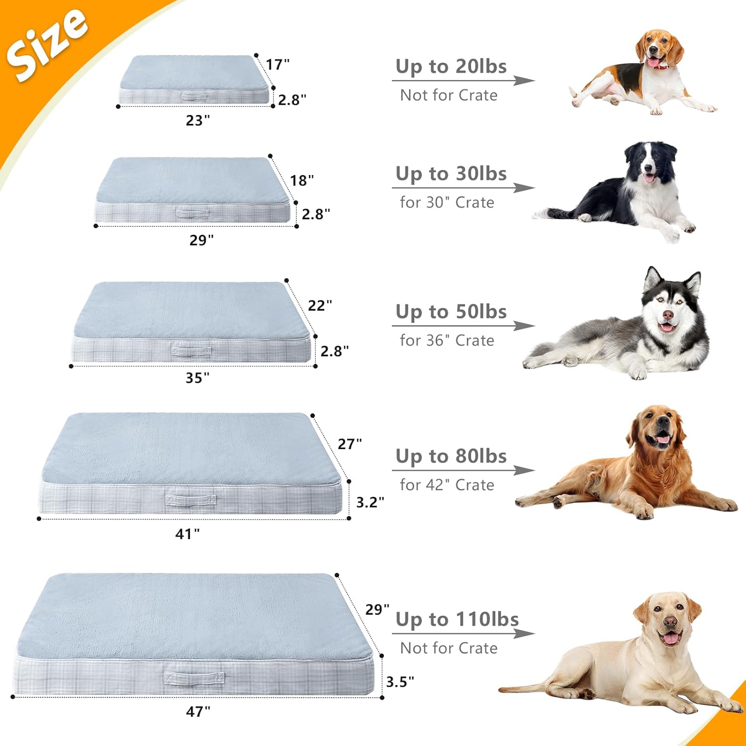 Washable Orthopedic Dog Bed for Large Dogs, XL Waterproof Pet Bed with Egg Crate Foam Strong Support, Machine Washable Cover & Anti-Slip Bottom & Durable Zipper (Gray)