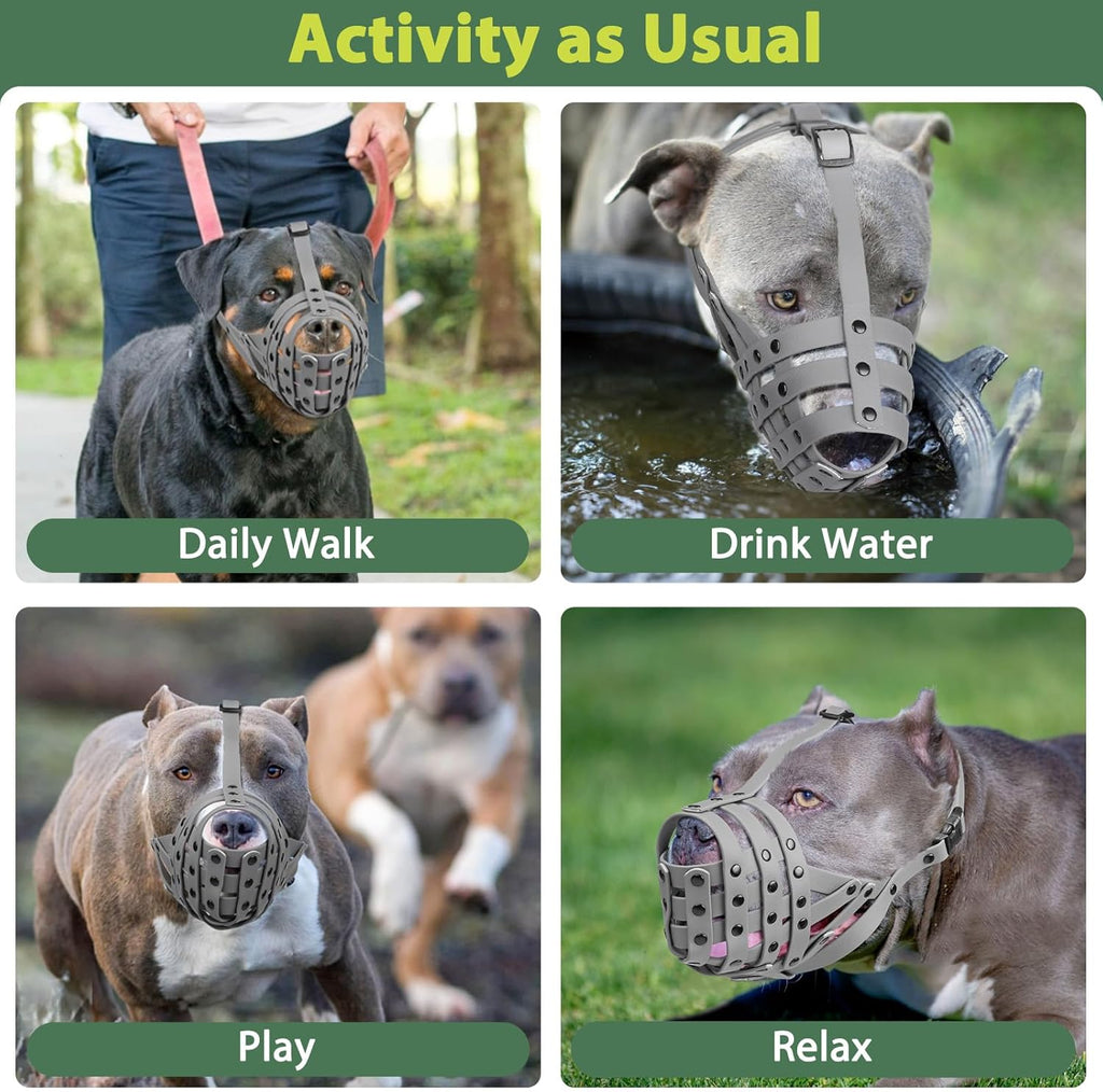 Pitbull Muzzle, Lightweight Basket Muzzle for Large Medium Dogs Rottweiler Amstaff to Prevent Biting Eating, Safe for Grooming Vet Visits Training, Allows to Pant Drink, Adjustable & Sturdy