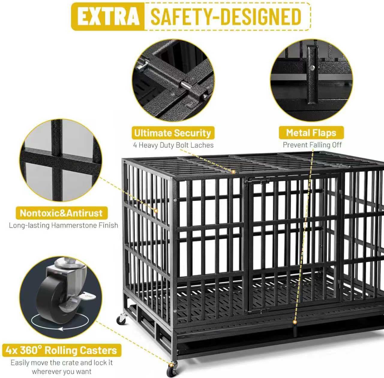 Heavy-Duty Steel Dog Crate with Wheels – Double Door (48")