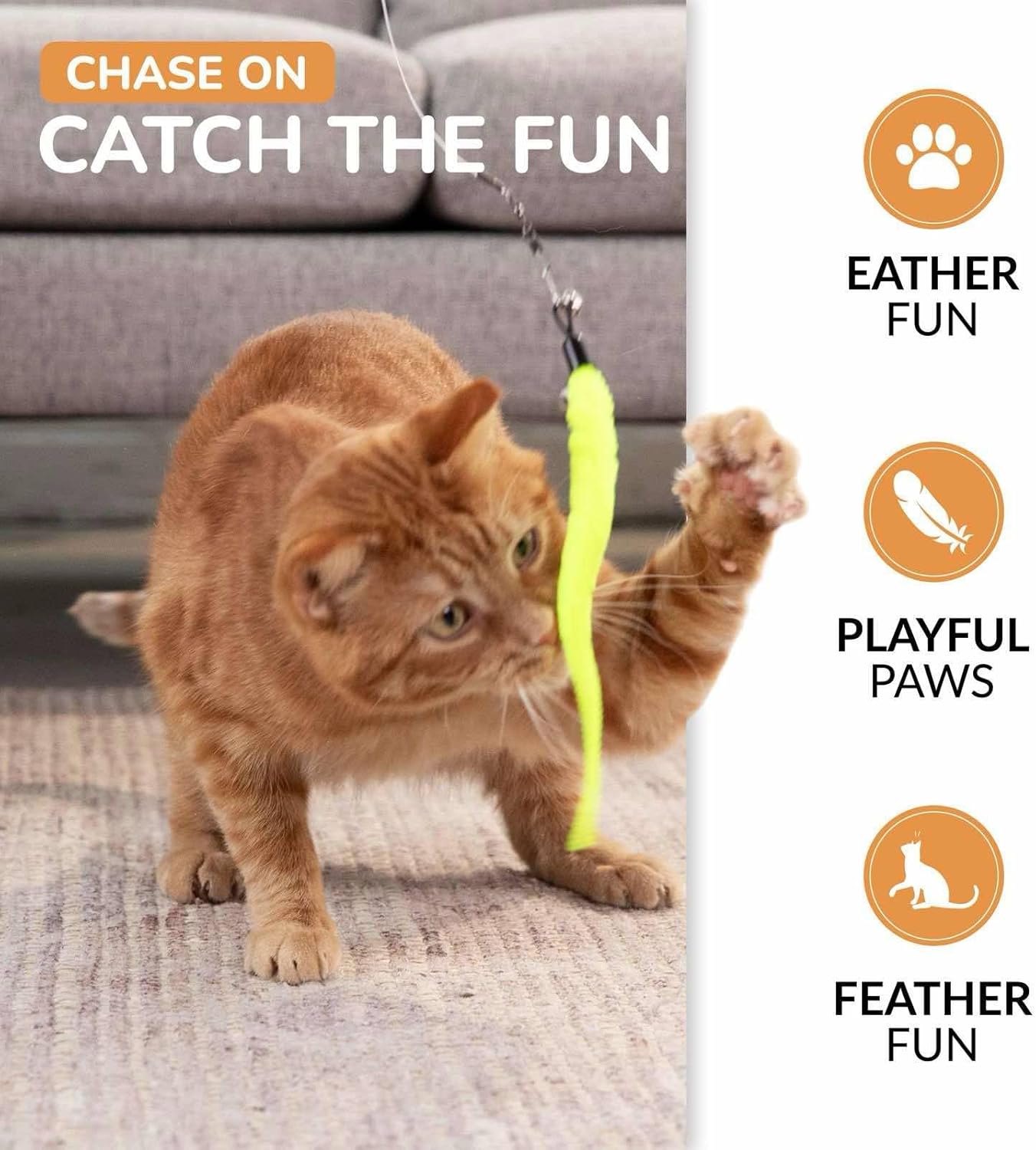 Interactive Cat Toys - Retractable Feather Wand with Refill Set 12PCS - Perfect for Indoor Cats to Chase, Exercise & Bond with Their Owners