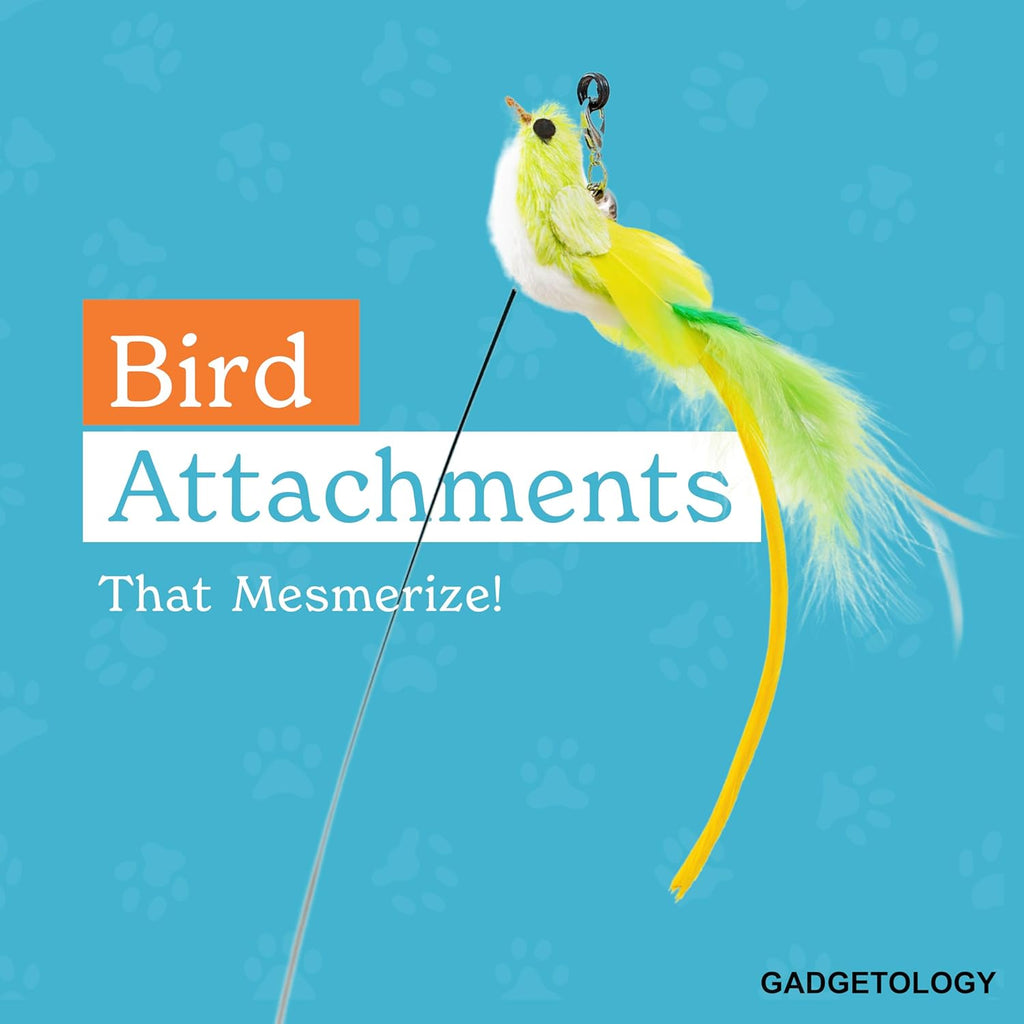 Interactive Bird Simulation Cat Toy Set for Bored Indoor Adult Cats Feather Toy Wand 5 Pcs Natural Bird Feathers Stable Round Base Wand Cat Toys for Indoor Cats Hunting Toys