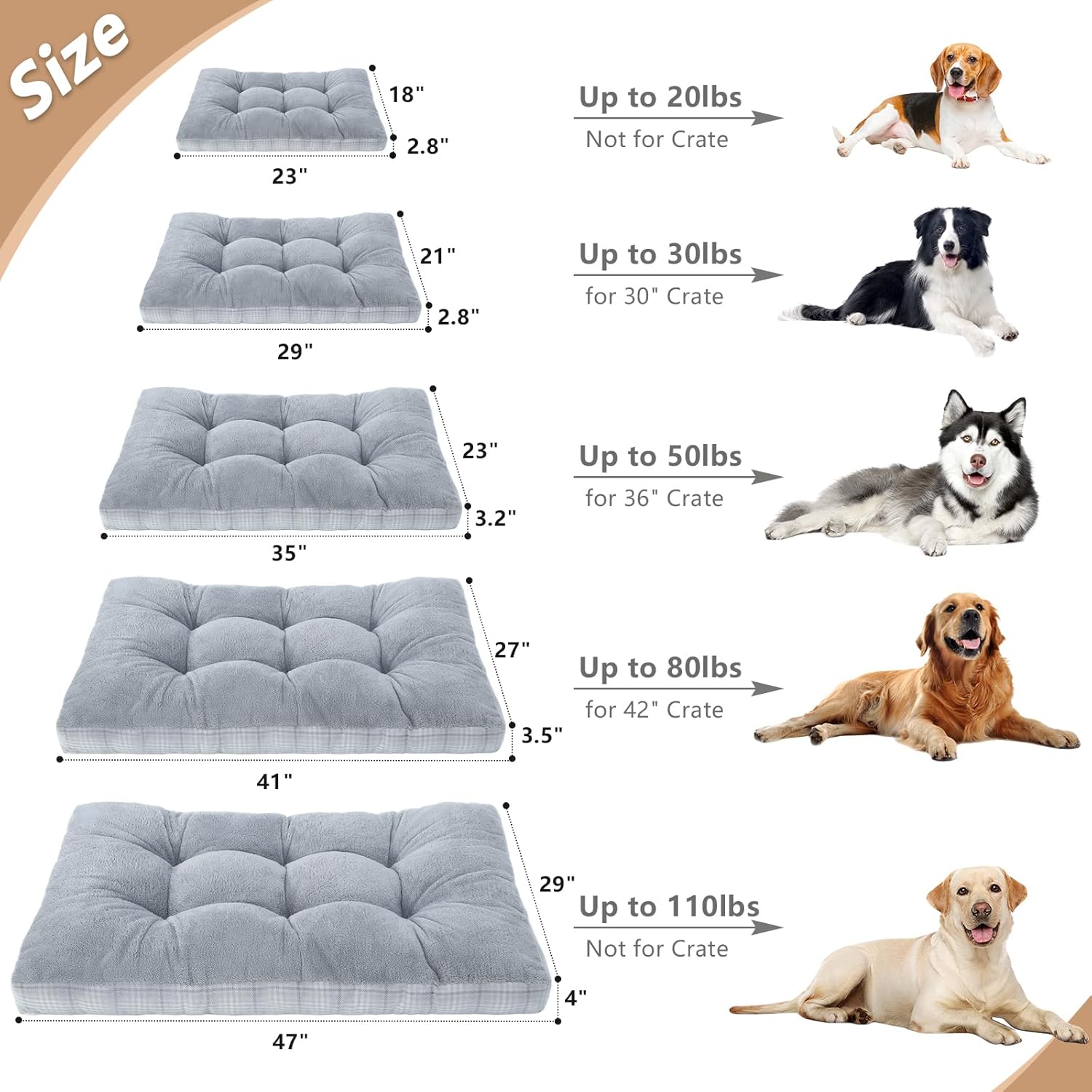 Washable L Dog Bed for Large Dogs with Anti-Slip Bottom, Premium Foam Pet Pad for Crate for Large Medium Small Sized Puppies(Grey) (Copy)