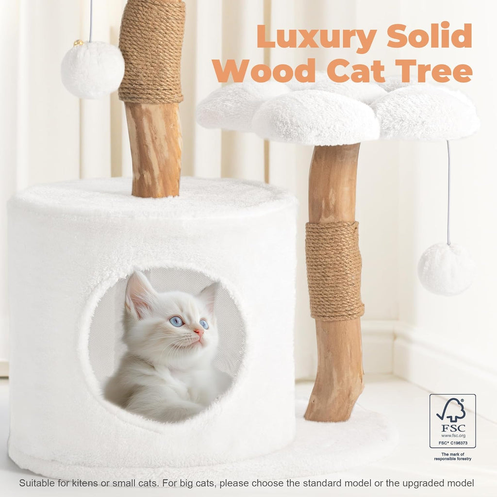 Modern Cat Tree, Wood Cat Tree Tower for Small Cats, Luxury Cat Condo with Scratching Posts and Flower Platforms, Cat Furniture