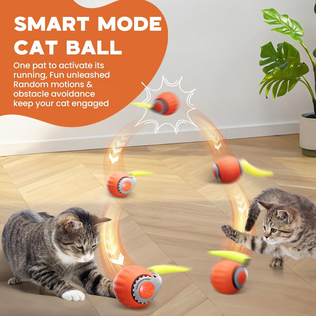 Cat Toy for Indoor Cats, Two Speed Smart Automatic Cat Toy Moving Ball with Tail, Rechargeable Motion Activated Cat Toys for Bored Indoor Adult Cats (Adapter Not Included)