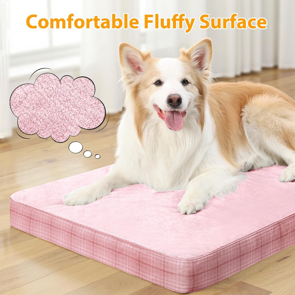 Washable Orthopedic Dog Bed for Large Dogs,  Waterproof Pet Bed with Egg Crate Foam Strong Support, Machine Washable Cover & Anti-Slip Bottom & Durable Zipper(Pink)