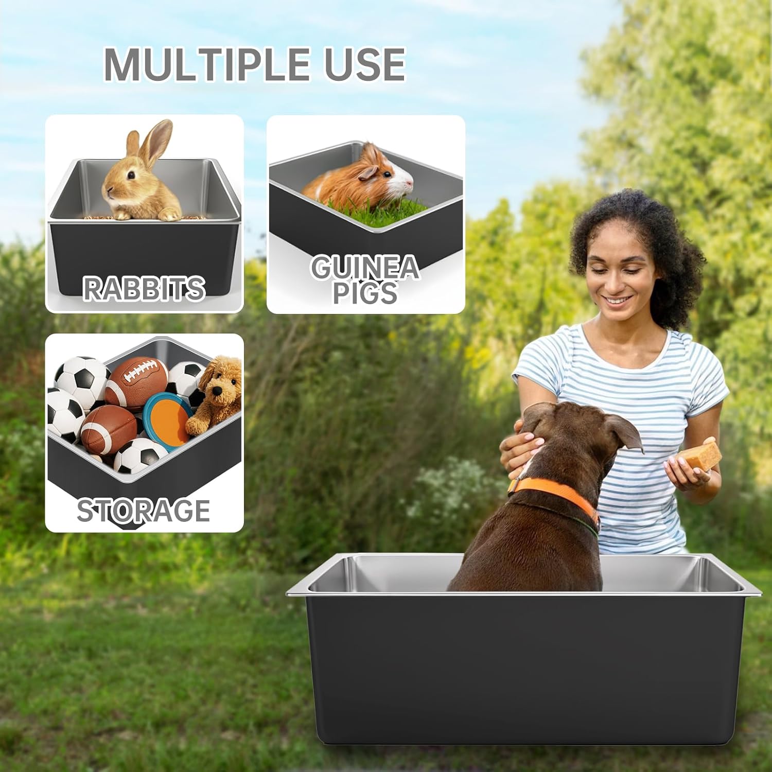 Steel Litter Box - High Sided Metal Cat Litter Box Pan, Never Absorbs Smell, Easy to Clean Non Stick Cat Litterbox Tray Toilet Pet Supplies for Indoor Kitty, Kitten, Rabbit, Puppy
