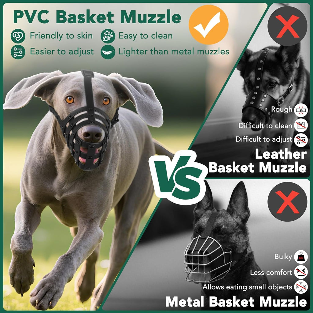 Dog Muzzle for Medium Large Dogs, Humane Basket Muzzle, Soft & Lightweight & Adjustable | Anti Biting Chewing Eating, Suits Training Walks Grooming Vet Visits, Drink & Pant Easily