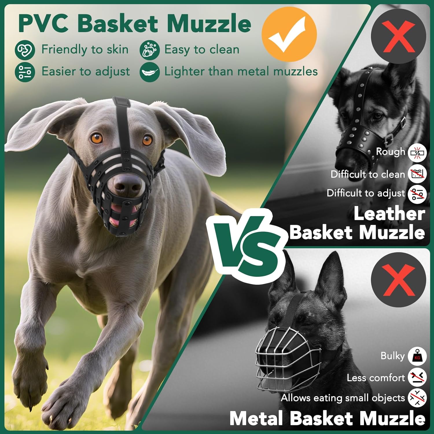 Dog Muzzle for Medium Large Dogs, Humane Basket Muzzle, Soft & Lightweight & Adjustable | Anti Biting Chewing Eating, Suits Training Walks Grooming Vet Visits, Drink & Pant Easily