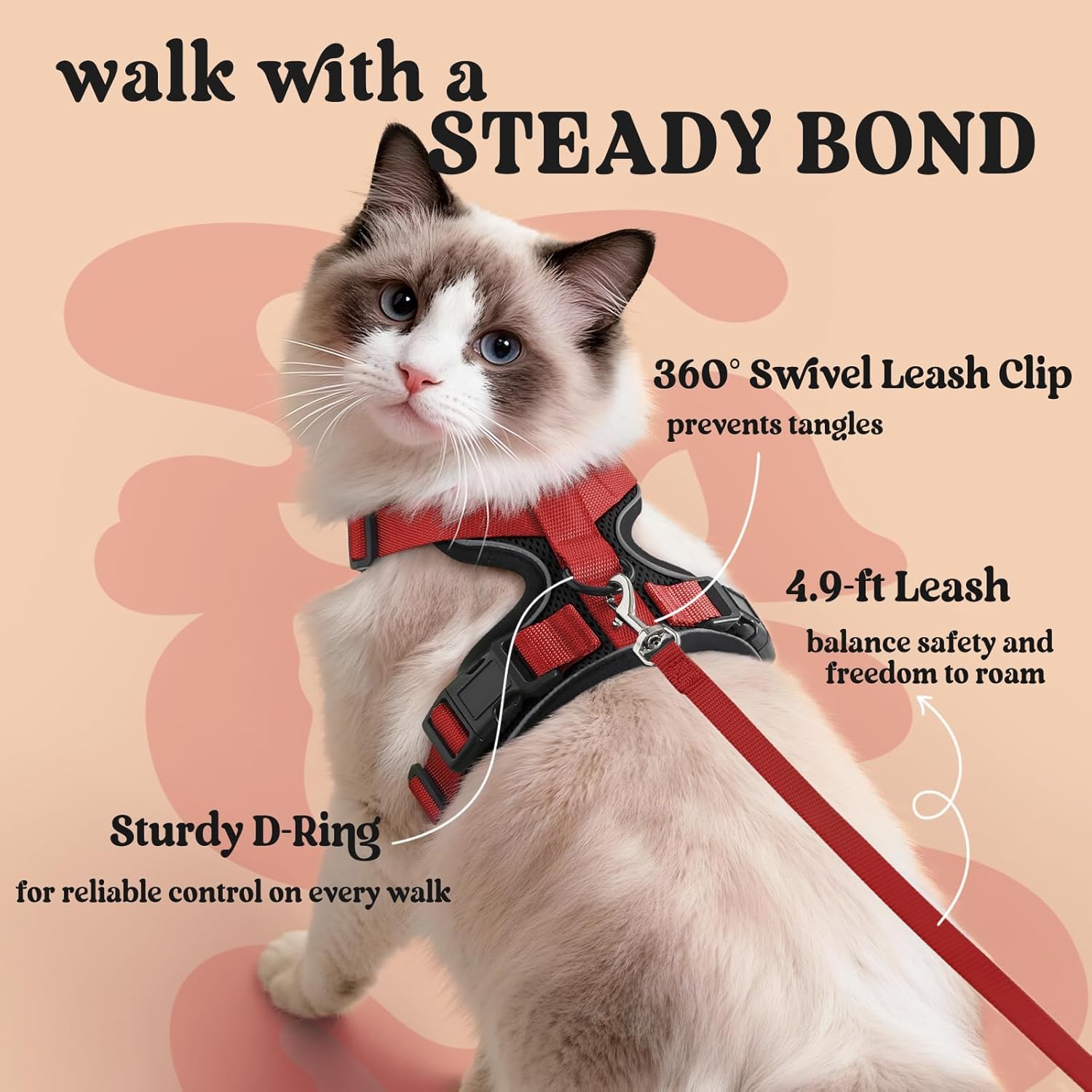 Cat Harness and Leash for Walking, Escape Proof Soft Adjustable Vest Harnesses for Cats, Easy Control Breathable Reflective Strips Jacket