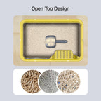 Cat Litter Box, Open Top High-Sided Metal Litter Box with Scoop, Extra Large Litter Boxes for Kitty Kitten and Big Cats, Anti-Urine Leakage, Non-Sticky, Easy to Clean (Yellow)