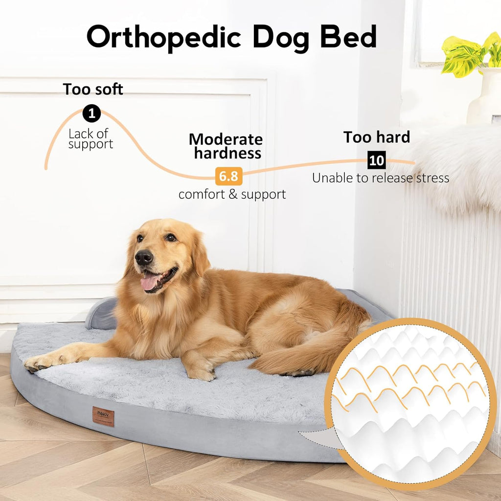 Large Dog Bed - Orthopedic Egg-Crate Memory Foam Dog Beds with Removable Washable Cover, Waterproof Pet Beds with Non-Slip Bottom(Grey)