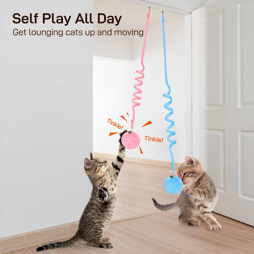 Hanging Fluffy Cat Catnip Ball Toys 3 Pcs with Bell, Interactive Cat Teaser Retractable Toys Indoor Kitten Play Chase Exercise Physical Stimulation