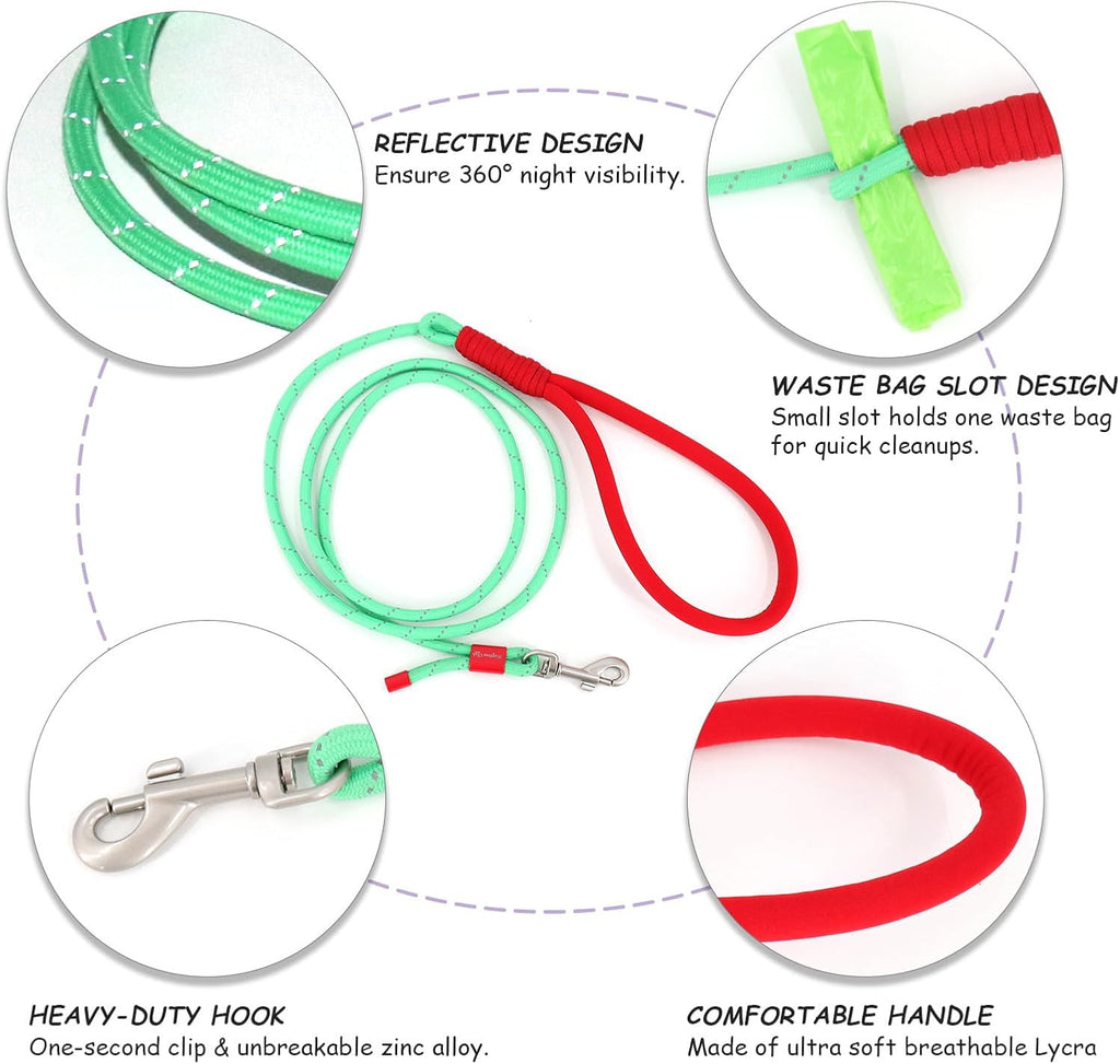 Twin Tails Leash Set - 5ft Double Handle Dog Leash and 4.5ft Lightweight Premium Rope Dog Leashes, Kid-Friendly Family Set, Reflective Pet Leashes for Small Medium and Large Dogs