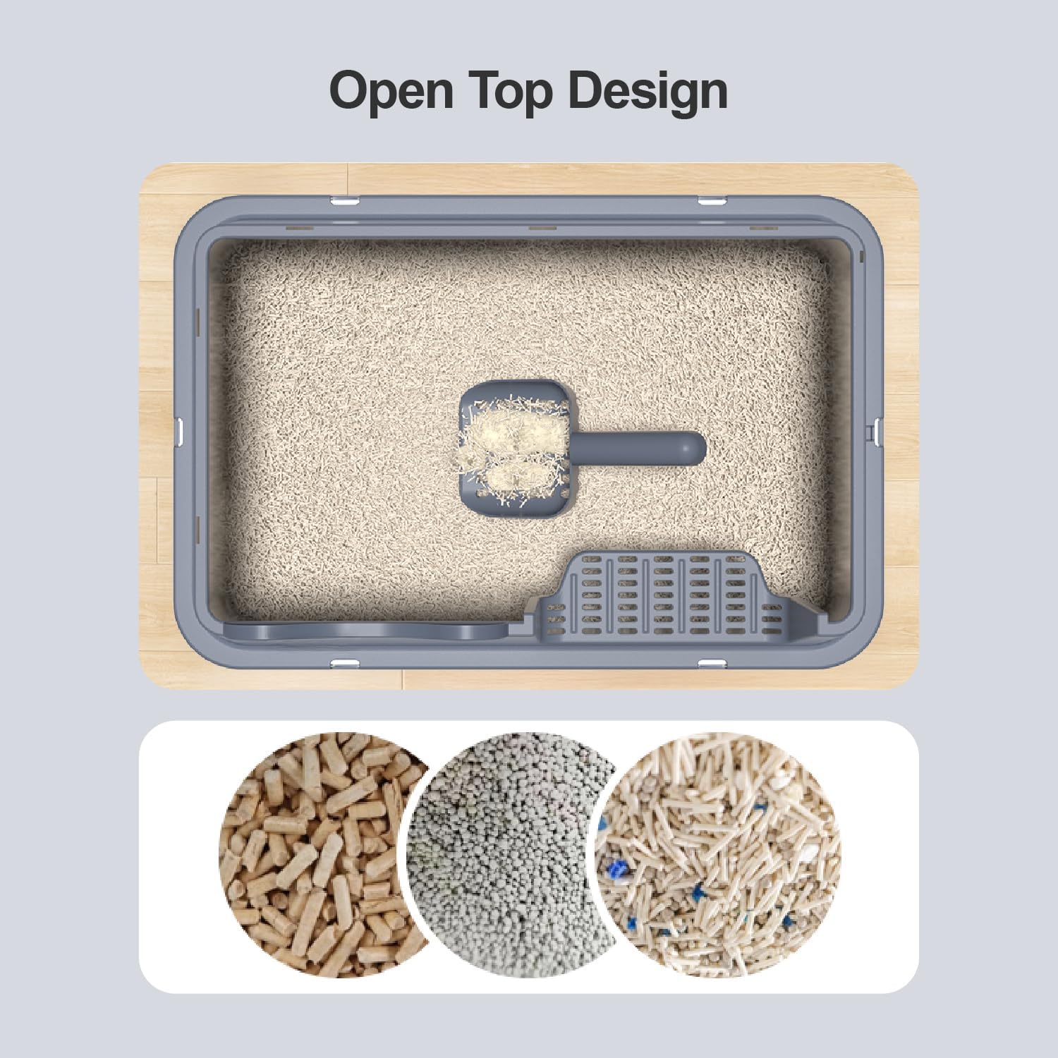 Cat Litter Box, Open Top High-Sided Metal Litter Box with Scoop, Extra Large Litter Boxes for Kitty Kitten and Big Cats, Anti-Urine Leakage, Non-Sticky, Easy to Clean (Grey)