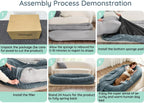 Human Dog Bed for Adult - Luxury Faux Fur Giant Size Dog Bed with Portable Handle, Egg Orthopedic Foam with Blanket, Light Grey
