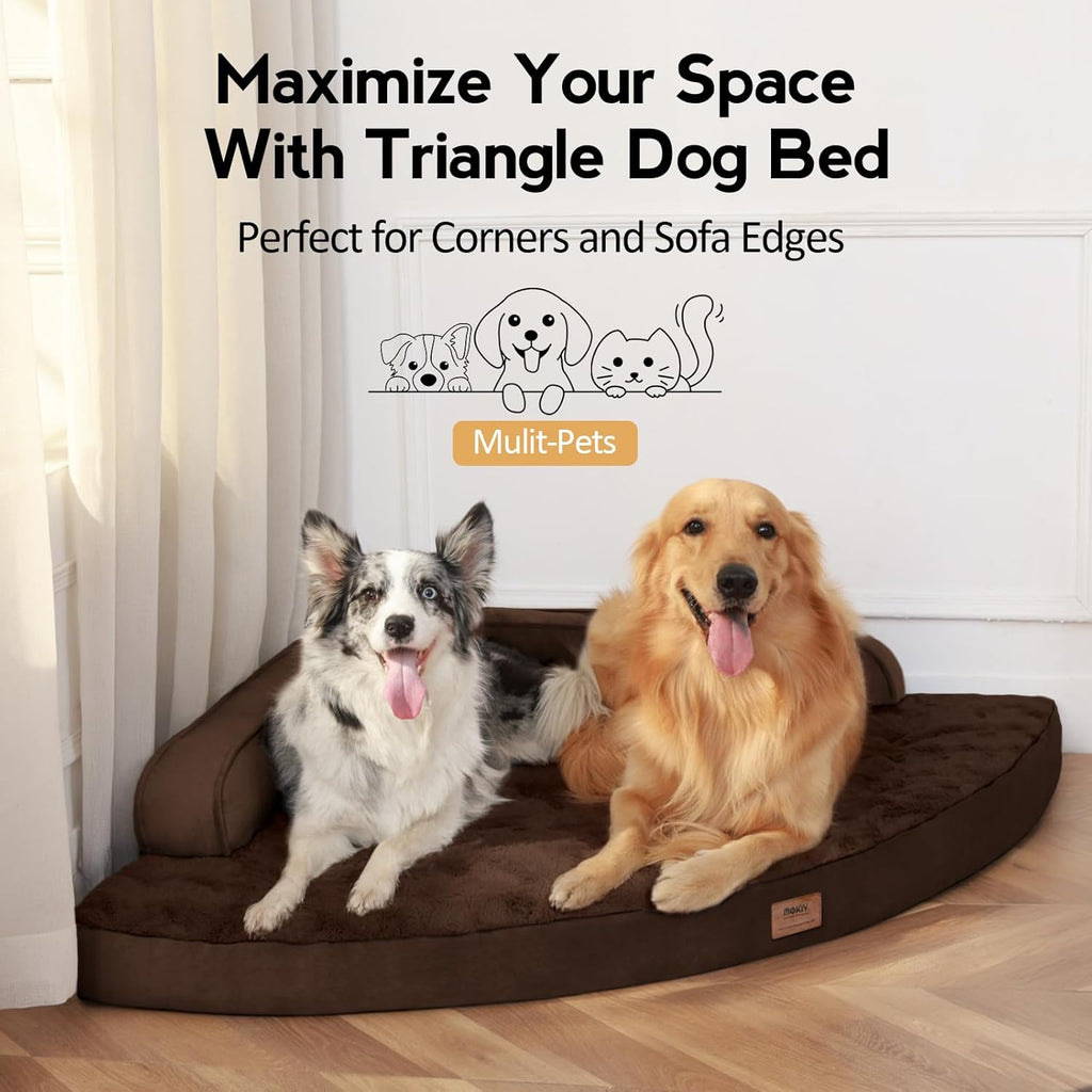 Large Dog Bed - Orthopedic Egg-Crate Memory Foam Dog Beds with Removable Washable Cover, Waterproof Pet Beds with Non-Slip Bottom, (Brown)