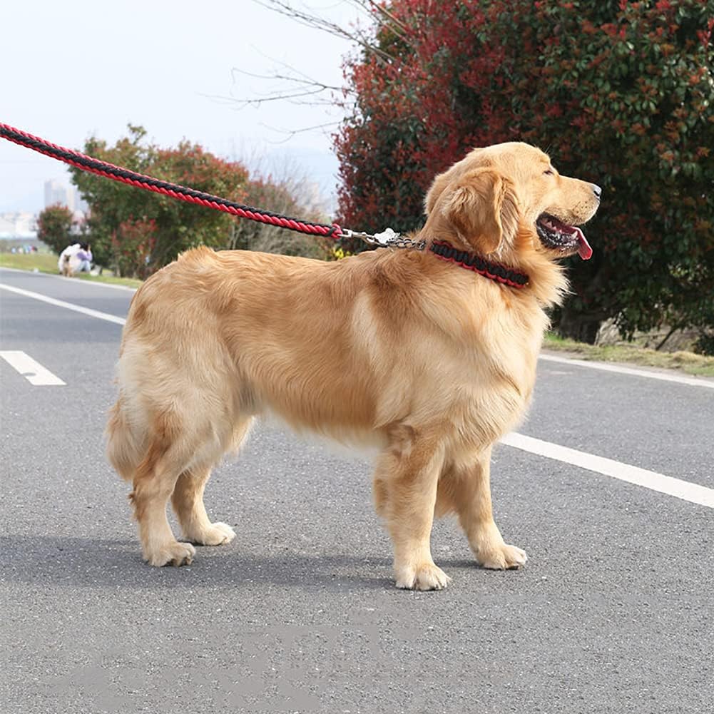 Dog Collar and Leash Set, Heavy Duty Nylon Braided Rope Strong 4 FT Dog Leash and Martingale Training Collar for Small Medium Large Dogs Training and Walking (Red & Black)