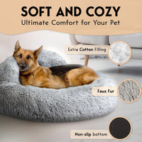 Calming Donut Dog Bed – Fluffy Faux Fur, Anti-Slip (Gray)