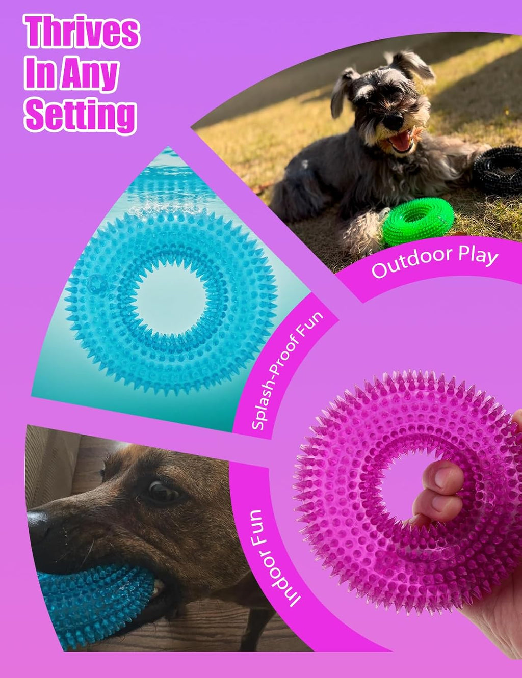 Dog Squeaky Chew Toys for Aggressive Chewers, Small Medium Large Dogs Teeth Cleaning Soft Natural Rubber Float Toy for Indoor Outdoor Water Pool, Donut Ring Design 4.92 inch, Crystal Blue Crystal purple