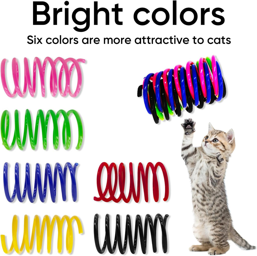 6Colors Plastic Spring Cat Toys, 60 Pack Spiral Springs for Indoor Cats to Swat, Bite, Hunt, Interactive Toys for Cats and Kittens