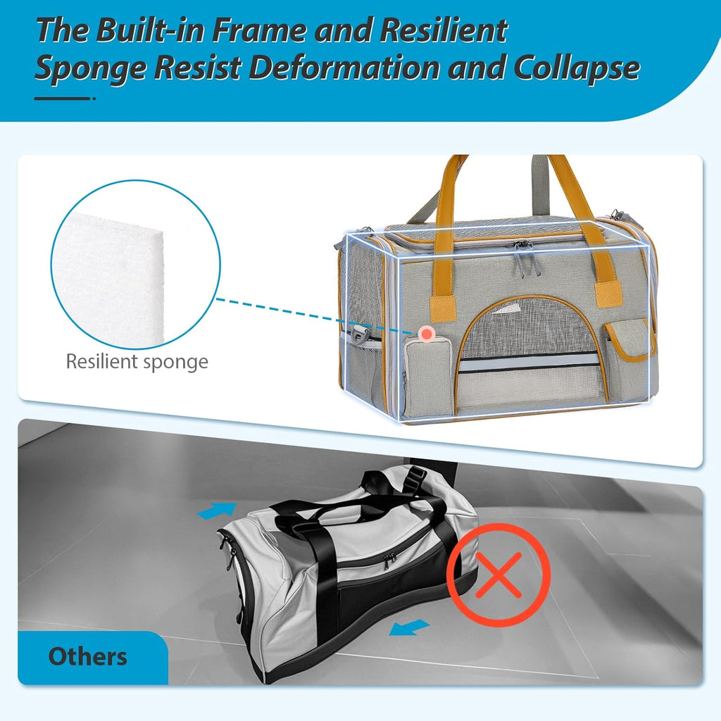 Cat Carrier– Fits Pets Up to 16 lbs, Anti-Collapse Design, Multiple Storage Pockets, Cat Carrier Soft Ideal for Medium Cats, Puppy, Rabbits and Other Small Animals
