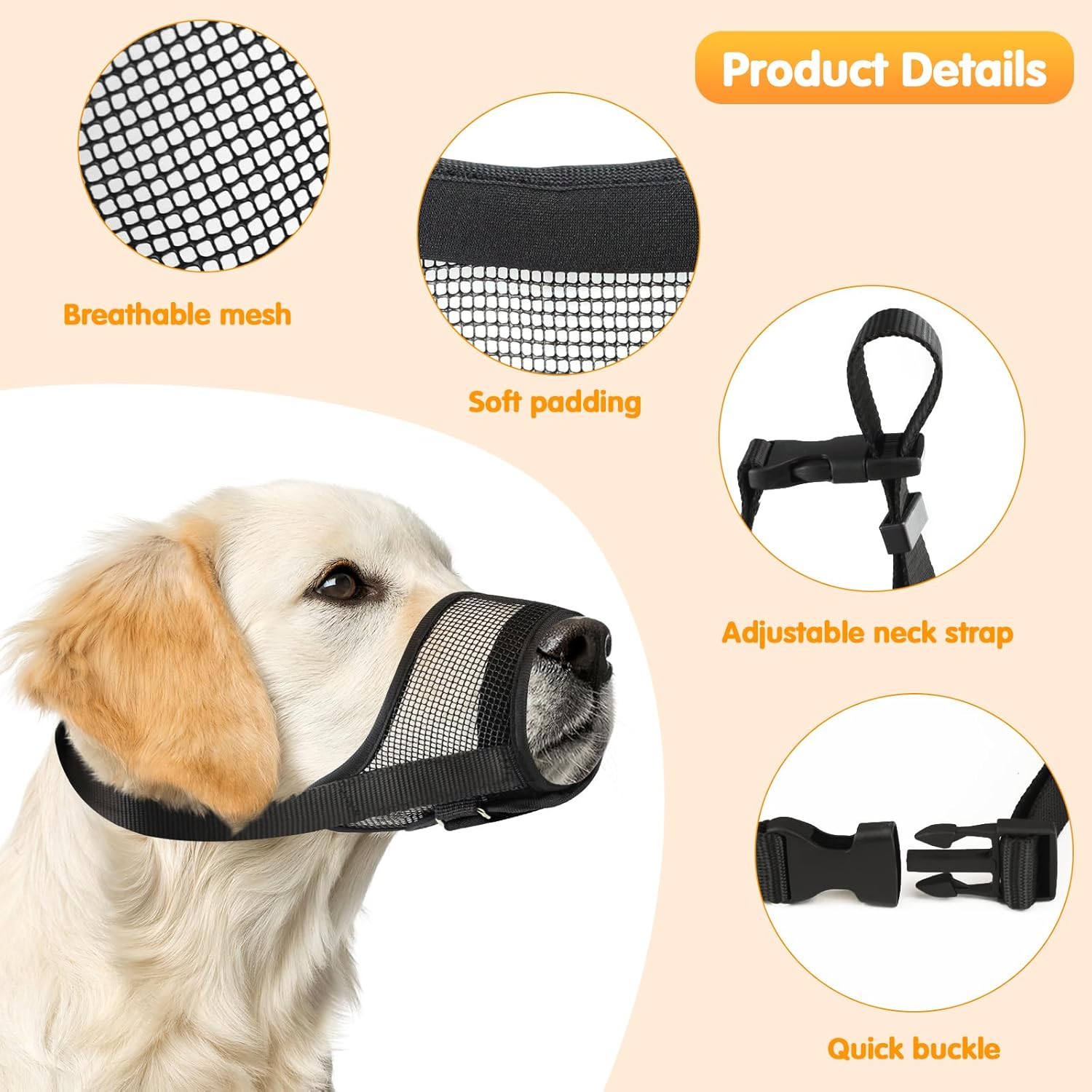 Dog Muzzle, Breathable Adjustable Soft Mesh Muzzle for Small Medium Large Dog Mouth Guard, to Prevent Biting, No Bark for Dogs Allow Panting Drinking