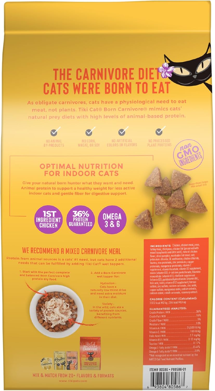 Cat Born Carnivore High Protein, Indoor Health, Chicken and Turkey Meal Recipe, Grain-Free Baked Kibble to Maximize Nutrients, Dry Cat Food, 3 lb. Bag